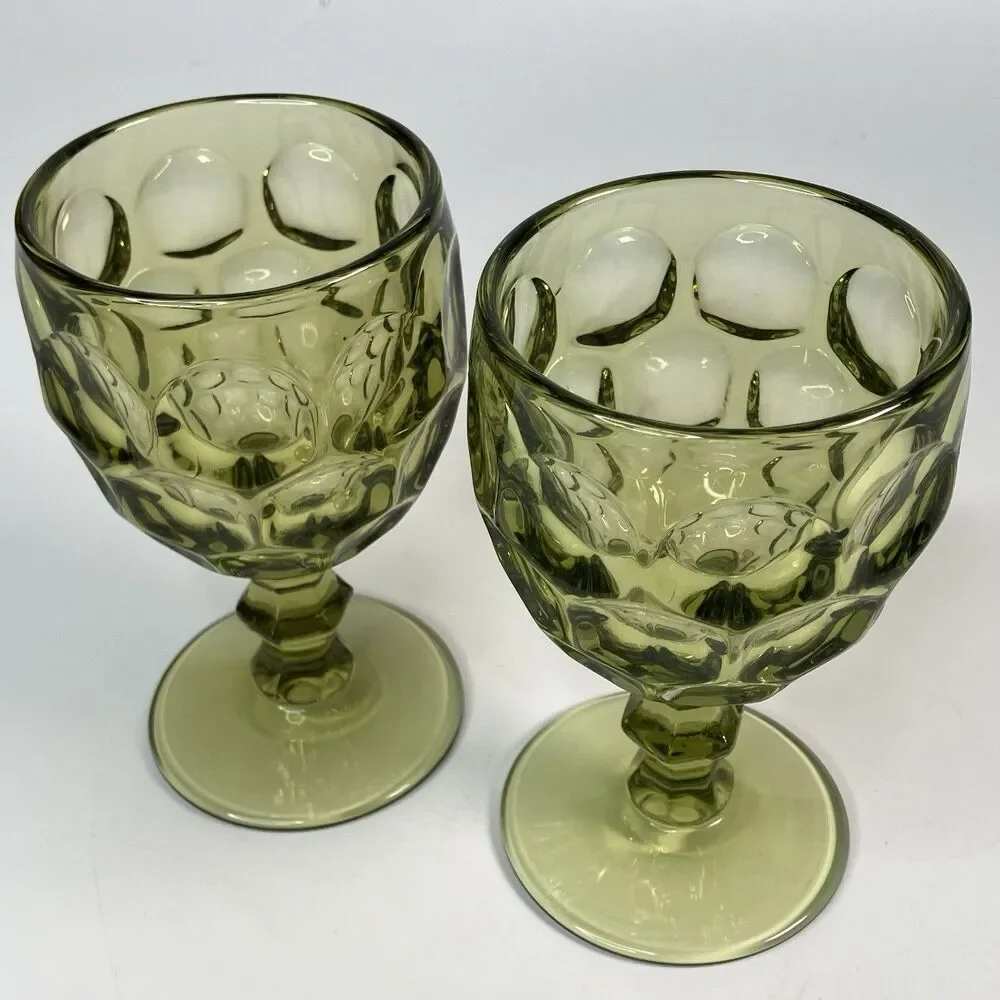 Vtg Lot 2 Imperial Glass Provincial Thumbprint Avocado Verde Green Goblets